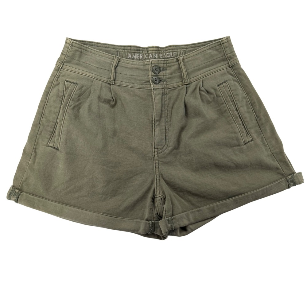 American Eagle Baggy Mom Short Womens 2 Olive Green High Rise Pleated Utility
